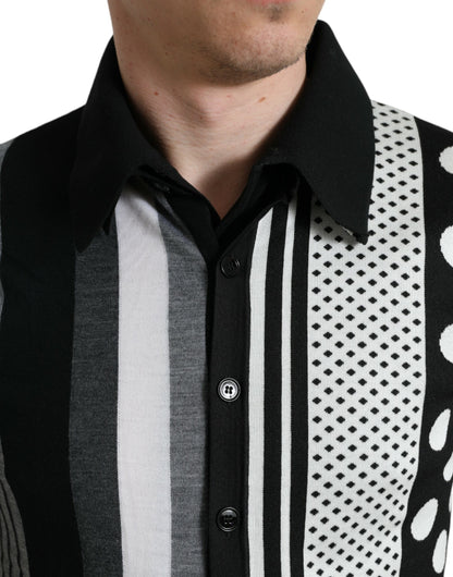 Dolce &amp; Gabbana Black White Jumper Cardigan Polo Sweater
