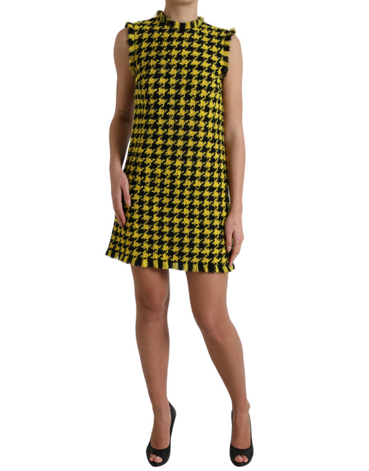 Dolce &amp; Gabbana Yellow Houndstooth Sleeveless Aline Mini Dress