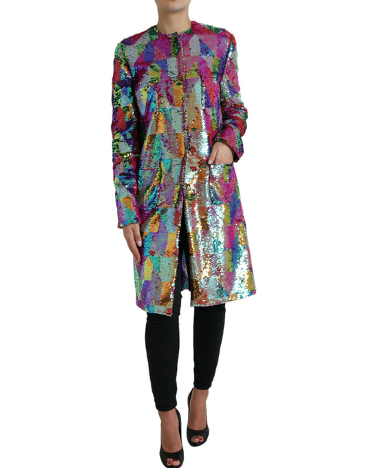 Dolce &amp; Gabbana – Mehrfarbige Manteljacke aus Polyester mit Pailletten