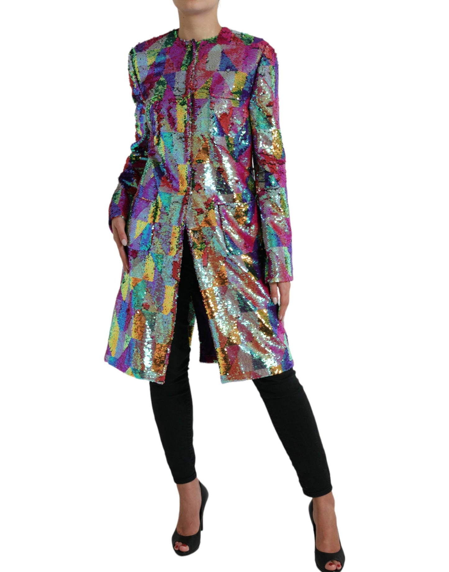 Dolce &amp; Gabbana – Mehrfarbige Manteljacke aus Polyester mit Pailletten