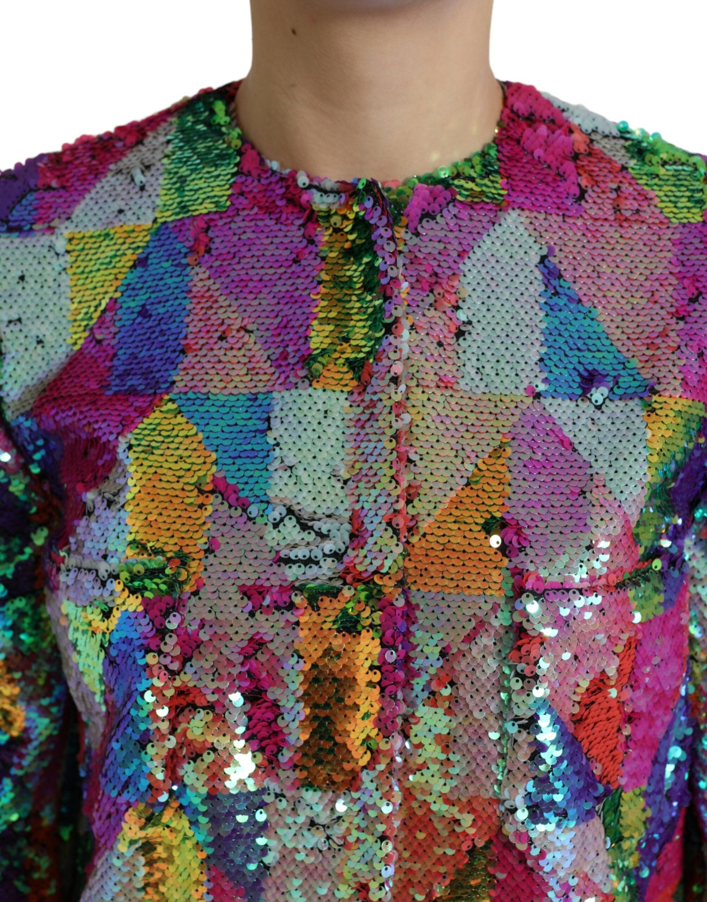 Dolce &amp; Gabbana – Mehrfarbige Manteljacke aus Polyester mit Pailletten