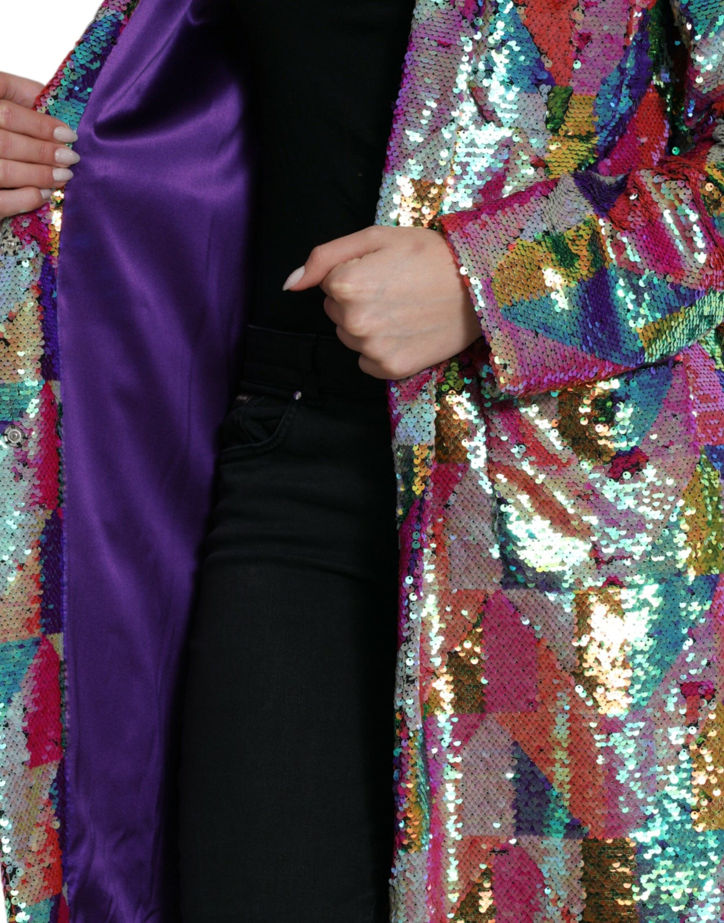 Dolce &amp; Gabbana – Mehrfarbige Manteljacke aus Polyester mit Pailletten