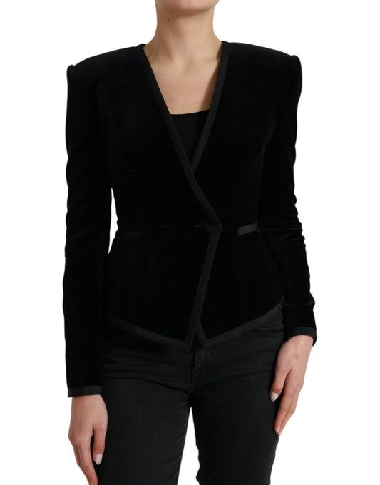 Dolce &amp; Gabbana – Zweireihige Jacke aus schwarzem Samt und Baumwolle