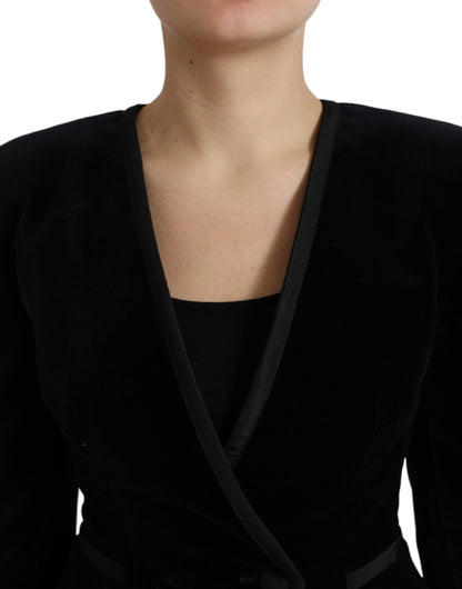 Dolce &amp; Gabbana – Zweireihige Jacke aus schwarzem Samt und Baumwolle