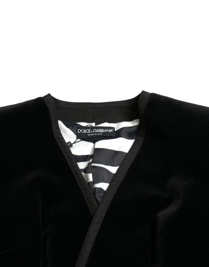 Dolce &amp; Gabbana – Zweireihige Jacke aus schwarzem Samt und Baumwolle