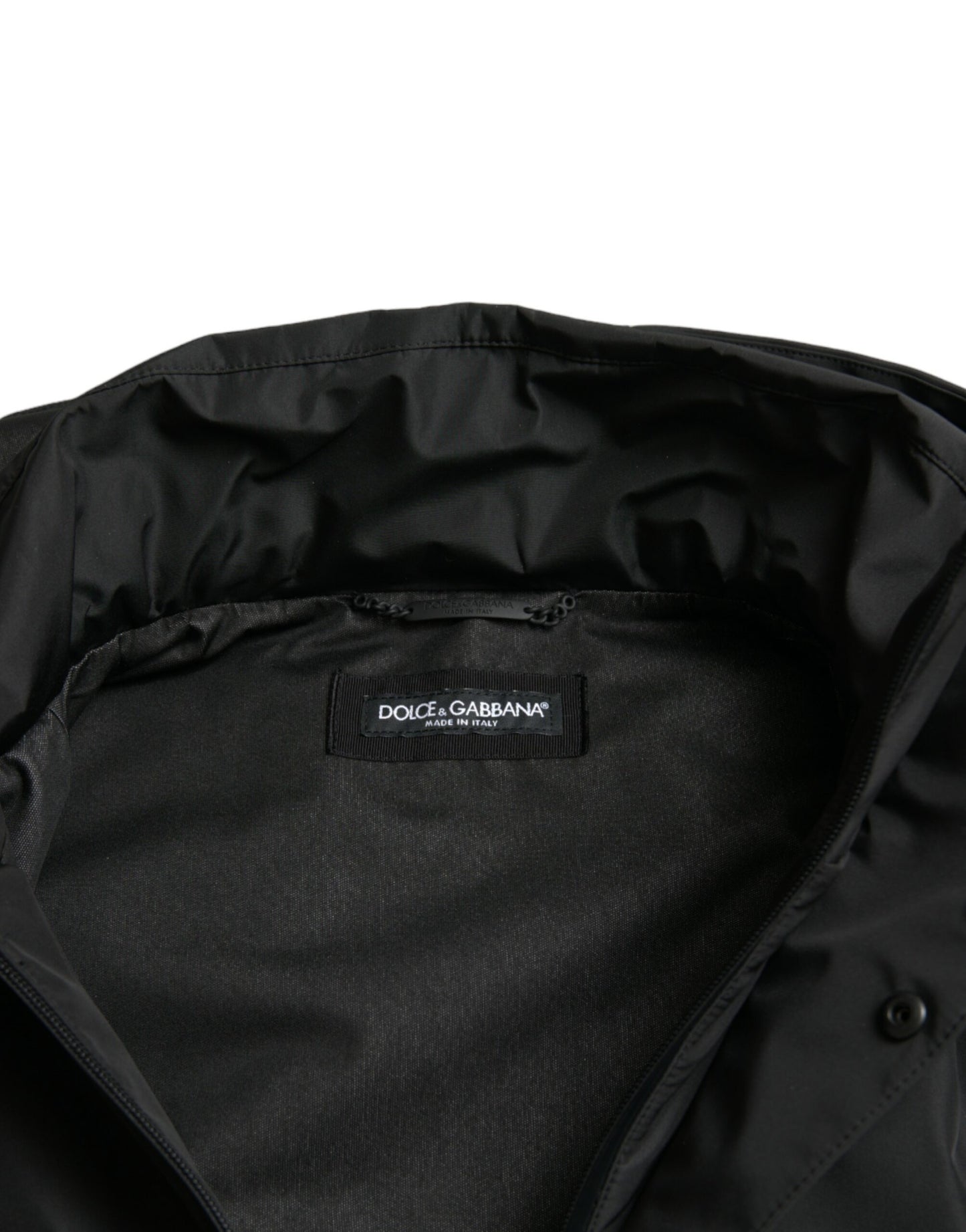 Dolce &amp; Gabbana Black Polyester Logo Plaque Hooded Jacket