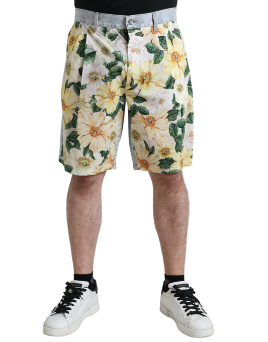 Dolce &amp; Gabbana – Bermudashorts aus Denim mit mehrfarbigem Blumendruck