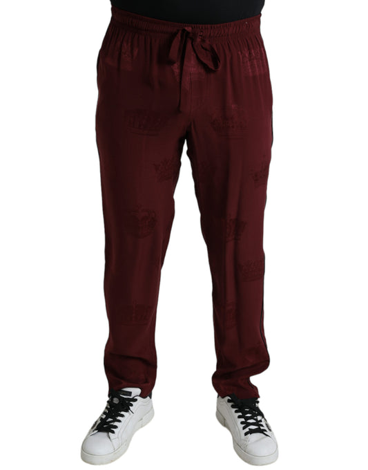 Dolce &amp; Gabbana – Kastanienbraune Pyjamahose aus Seide mit Kronenmuster