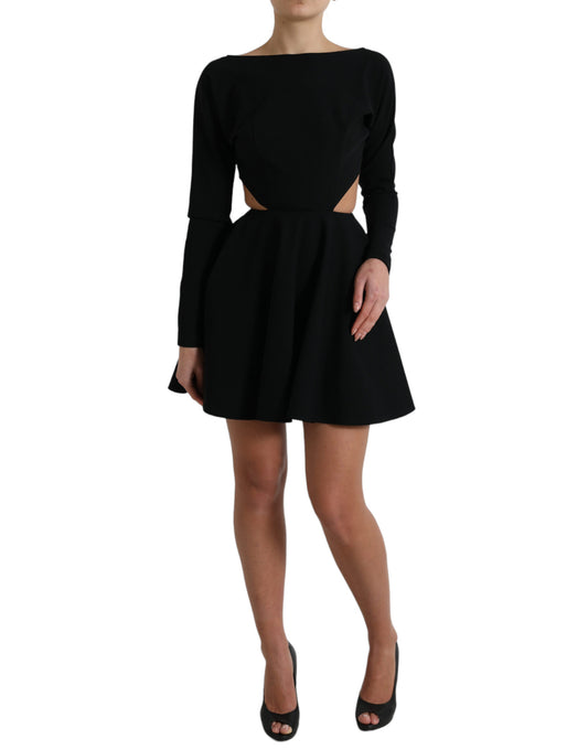 Dolce &amp; Gabbana Black Viscose Cut Out A-line Long Sleeves Mini Dress