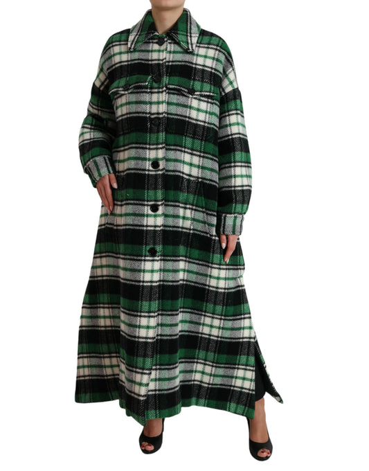 Dolce &amp; Gabbana Green Plaid Long Sleeve Casual Coat Jacket