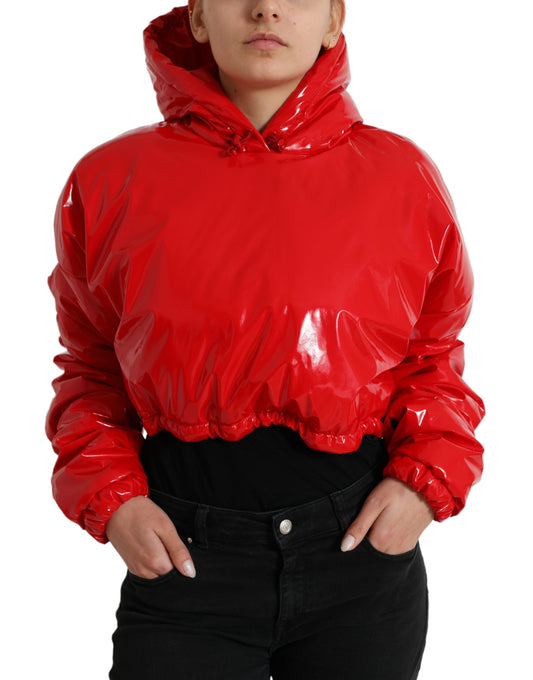Dolce &amp; Gabbana – Kurze, glänzend rote Manteljacke mit Kapuze