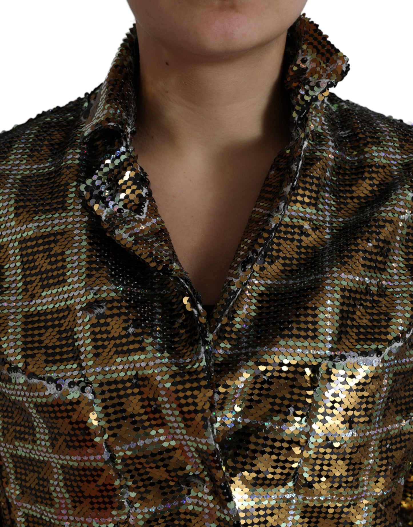 Dolce &amp; Gabbana – Kurze Jacke aus mehrfarbigem Polyester mit Pailletten
