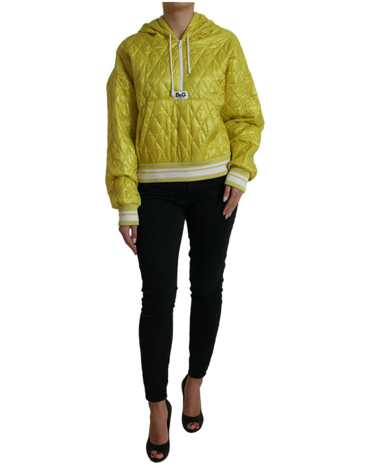 Dolce &amp; Gabbana – Gelbe, gesteppte Pulloverjacke aus Nylon mit Kapuze