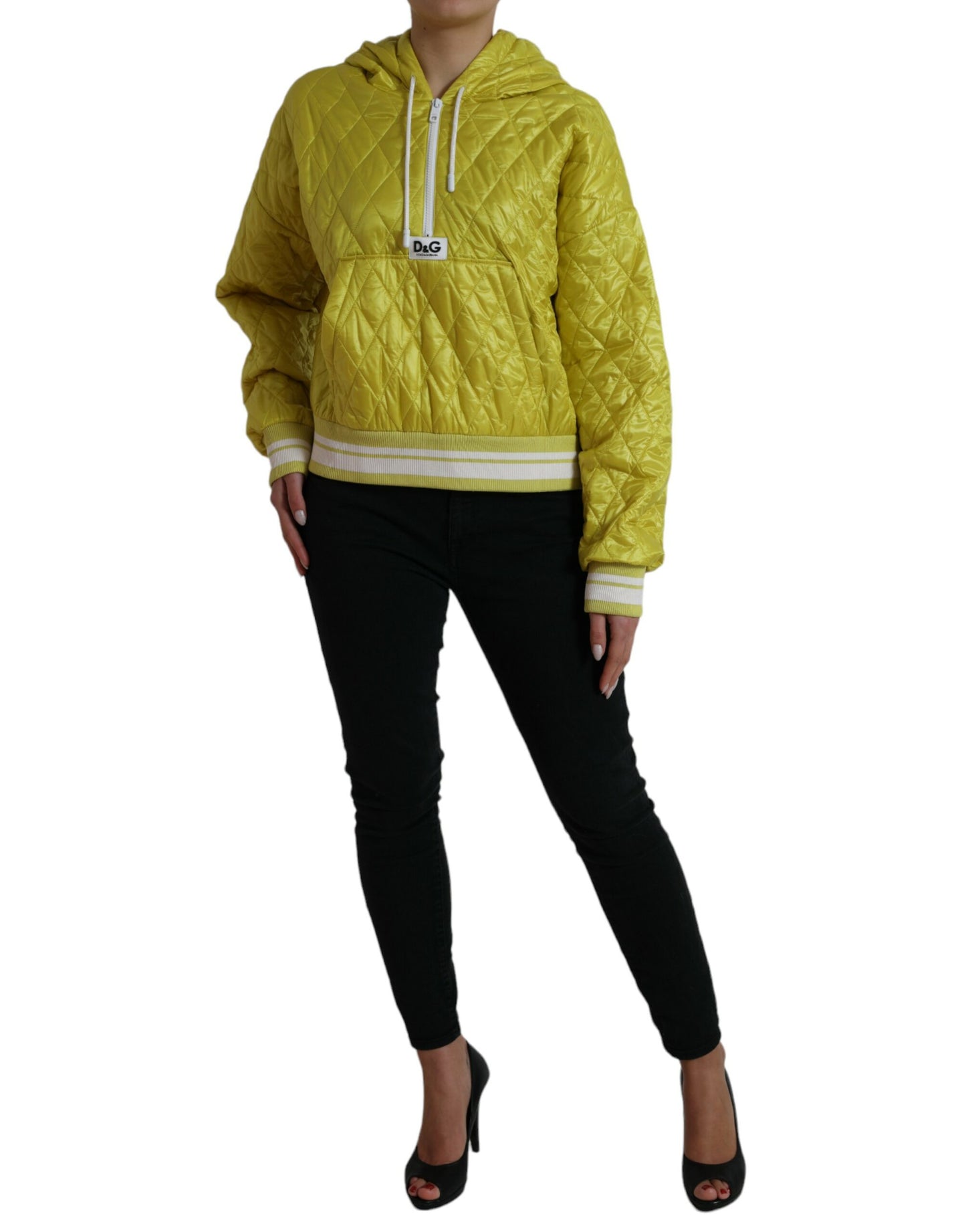 Dolce &amp; Gabbana – Gelbe, gesteppte Pulloverjacke aus Nylon mit Kapuze
