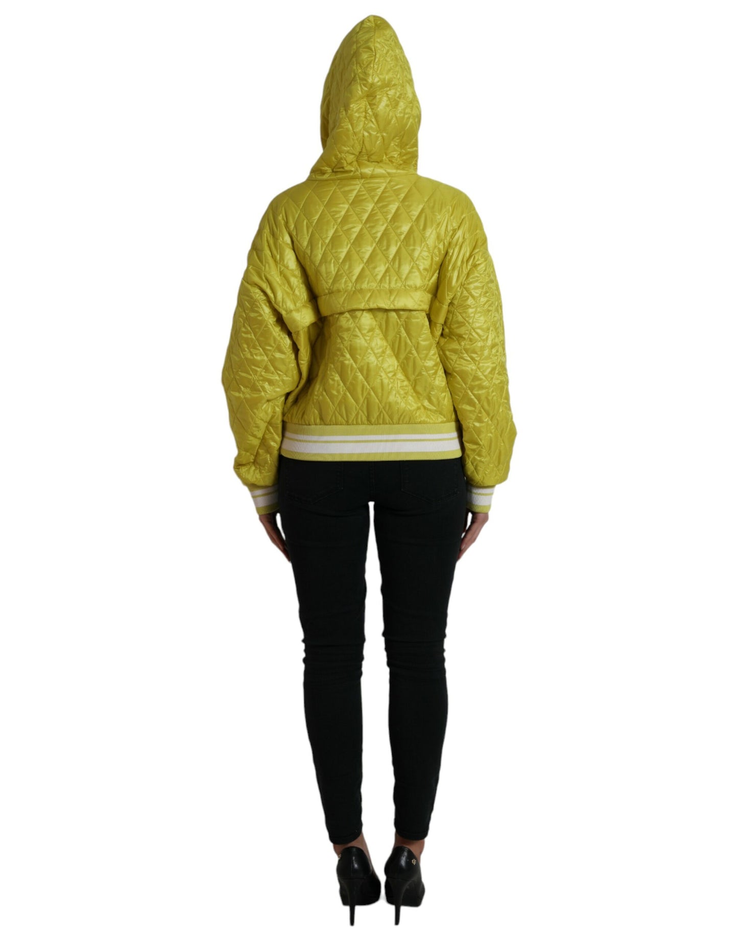 Dolce &amp; Gabbana – Gelbe, gesteppte Pulloverjacke aus Nylon mit Kapuze