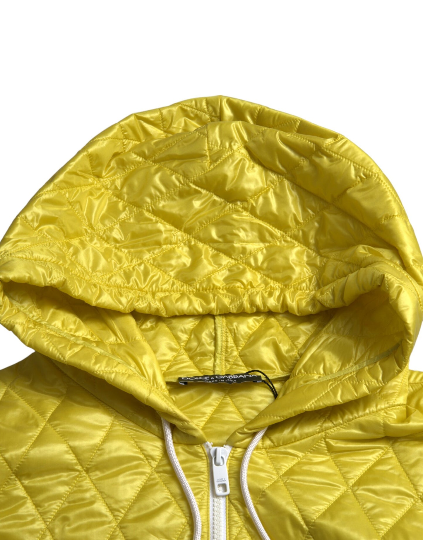 Dolce &amp; Gabbana – Gelbe, gesteppte Pulloverjacke aus Nylon mit Kapuze