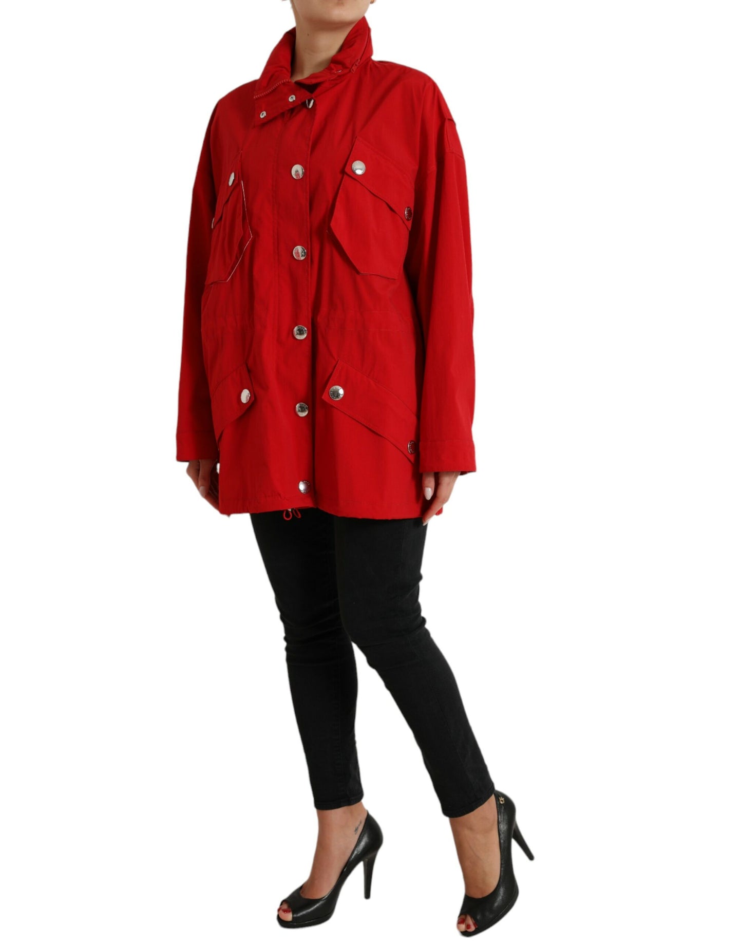 Dolce &amp; Gabbana – Regenjacke aus Polyester mit Kapuze und Knöpfen in Rot