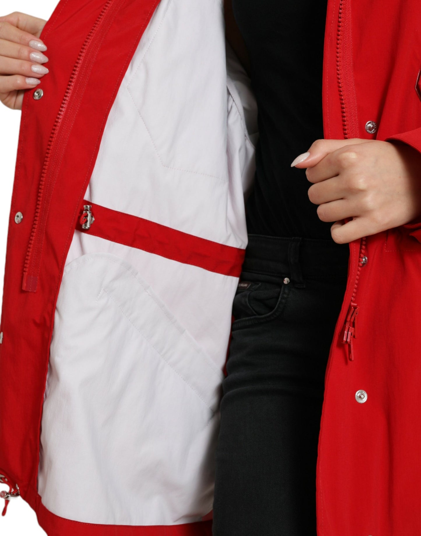 Dolce &amp; Gabbana – Regenjacke aus Polyester mit Kapuze und Knöpfen in Rot