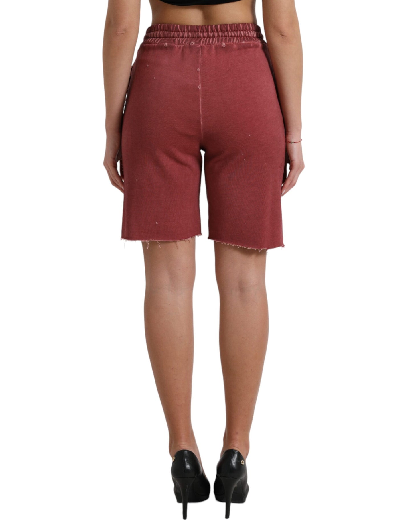 Dolce &amp; Gabbana Maroon Cotton High Waist Sweatshorts Shorts