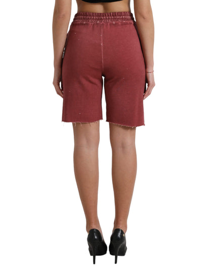 Dolce &amp; Gabbana Maroon Cotton High Waist Sweatshorts Shorts