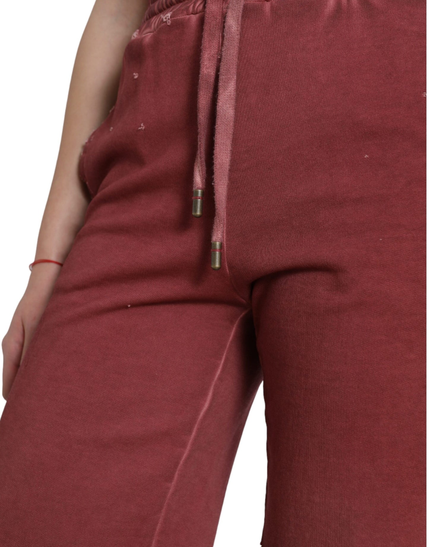 Dolce &amp; Gabbana Maroon Cotton High Waist Sweatshorts Shorts