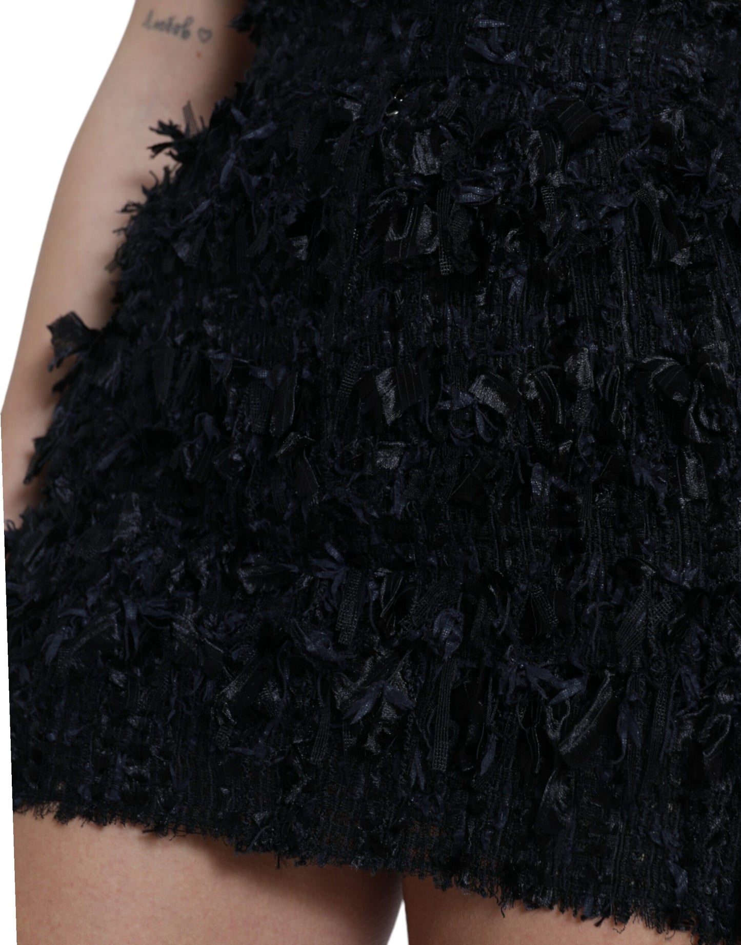 Dolce &amp; Gabbana – Schwarzer strukturierter Minirock aus Nylon mit hoher Taille