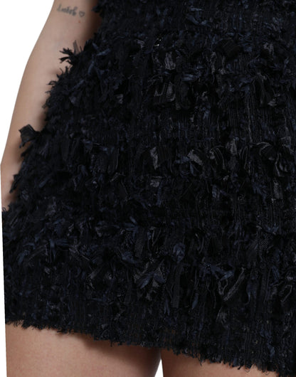 Dolce &amp; Gabbana – Schwarzer strukturierter Minirock aus Nylon mit hoher Taille