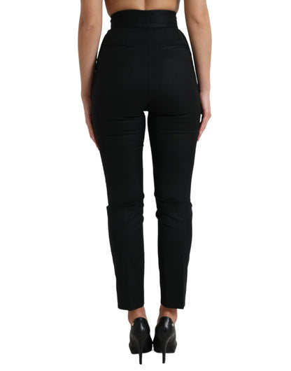 Dolce &amp; Gabbana Black Wool High Waist Tapered Pants
