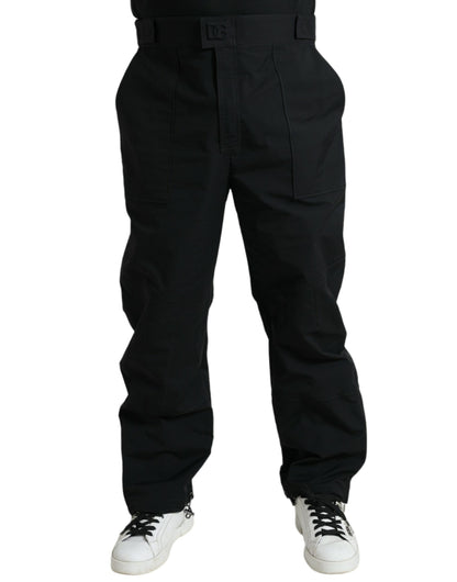 Dolce &amp; Gabbana Schwarze, gerade geschnittene Hose aus Polyester mit Logo