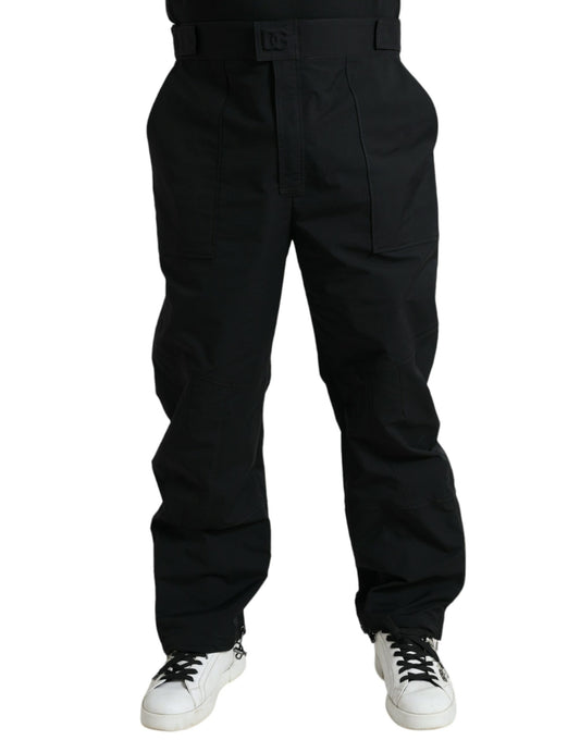 Dolce &amp; Gabbana Schwarze, gerade geschnittene Hose aus Polyester mit Logo