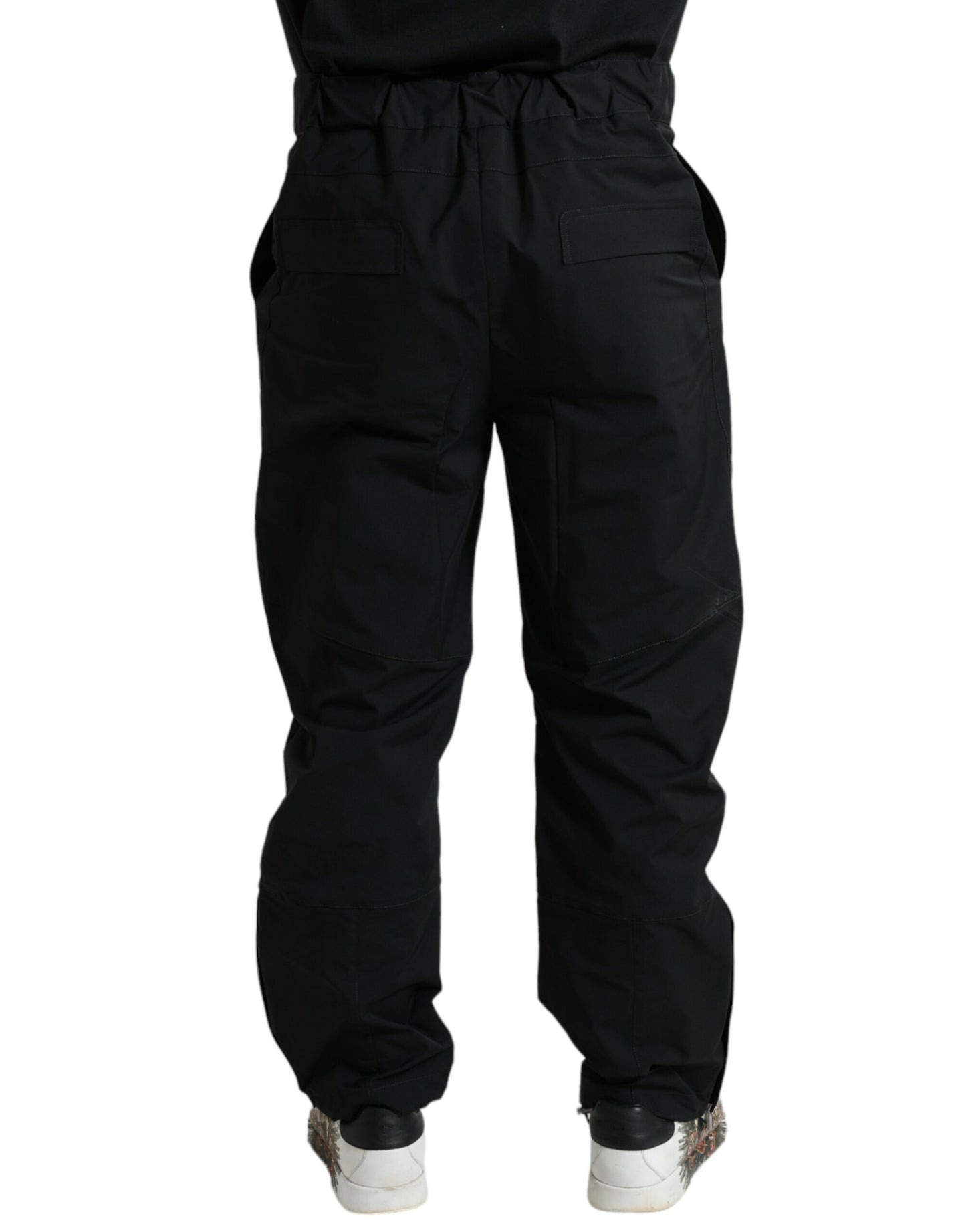 Dolce &amp; Gabbana Schwarze, gerade geschnittene Hose aus Polyester mit Logo