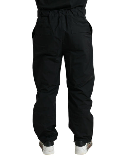 Dolce &amp; Gabbana Schwarze, gerade geschnittene Hose aus Polyester mit Logo