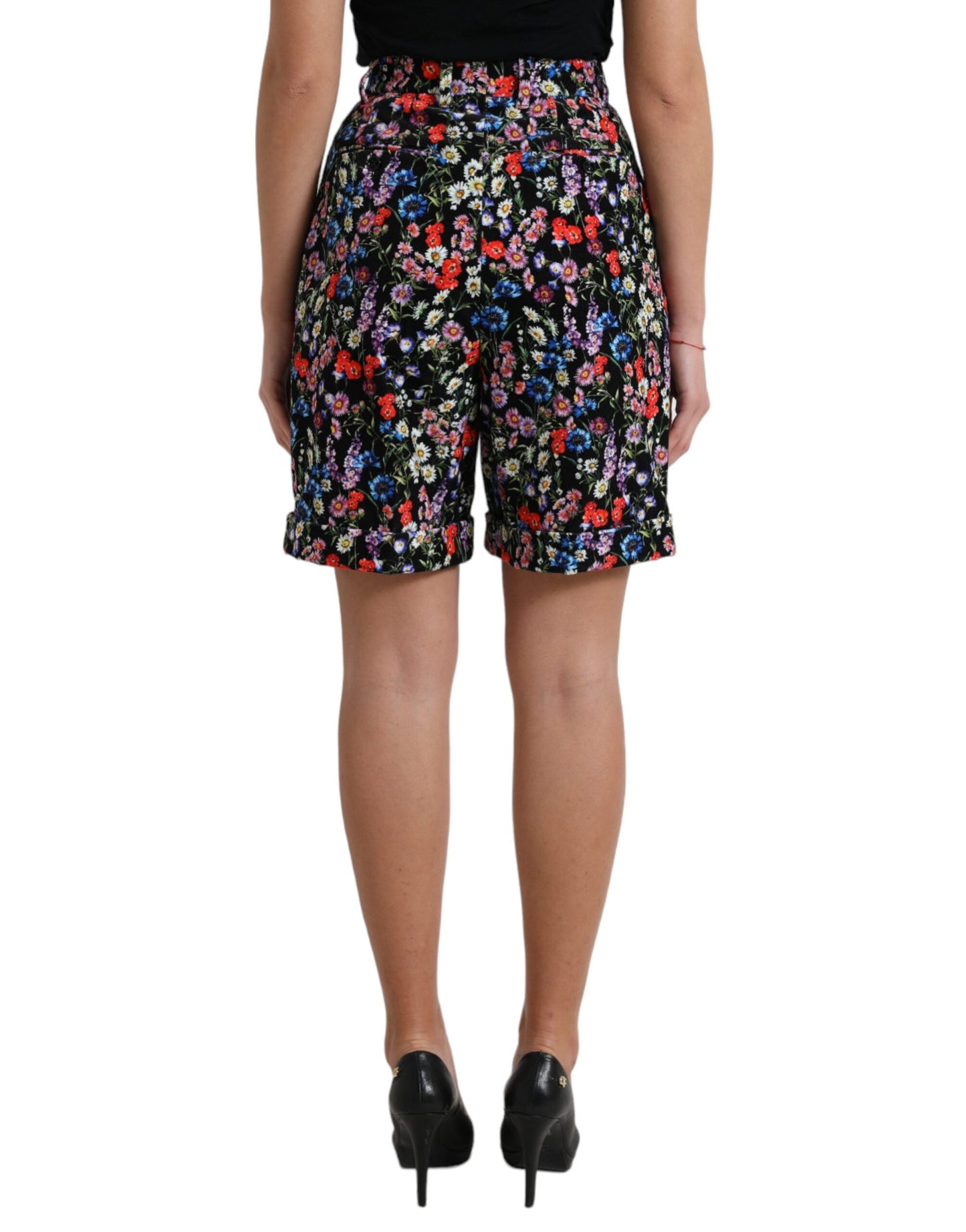 Dolce &amp; Gabbana Black Floral High Waist Hot Pants Shorts