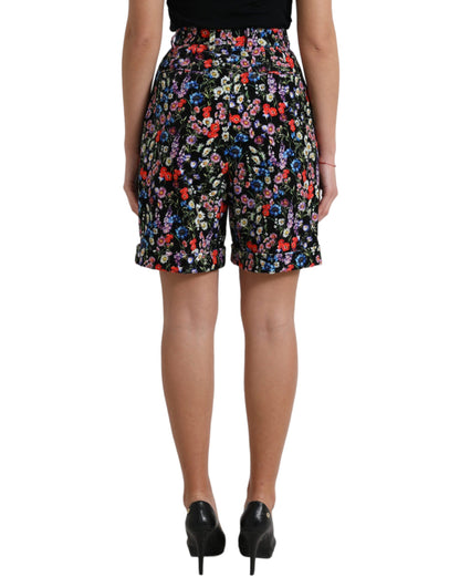 Dolce &amp; Gabbana Black Floral High Waist Hot Pants Shorts