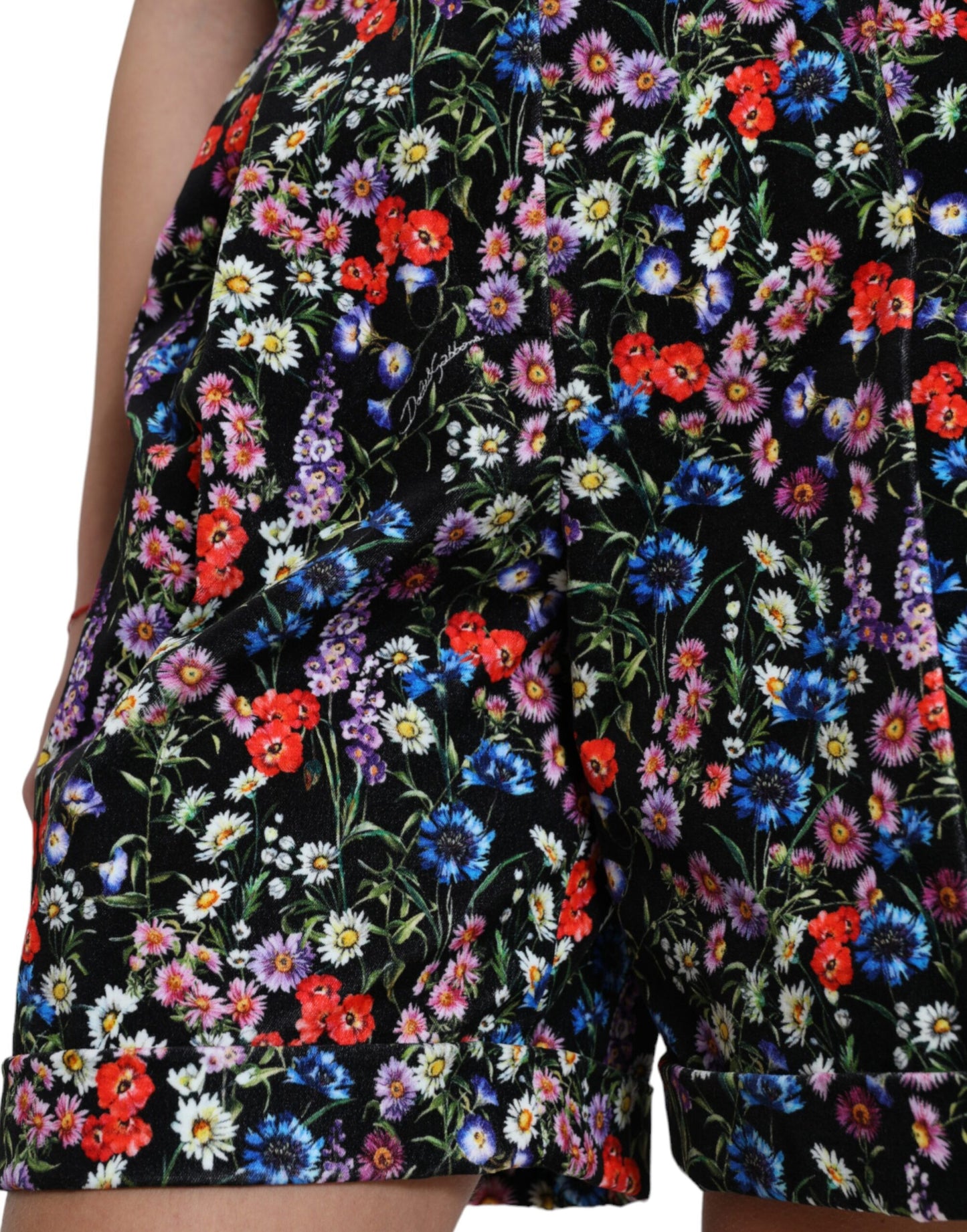 Dolce &amp; Gabbana Black Floral High Waist Hot Pants Shorts