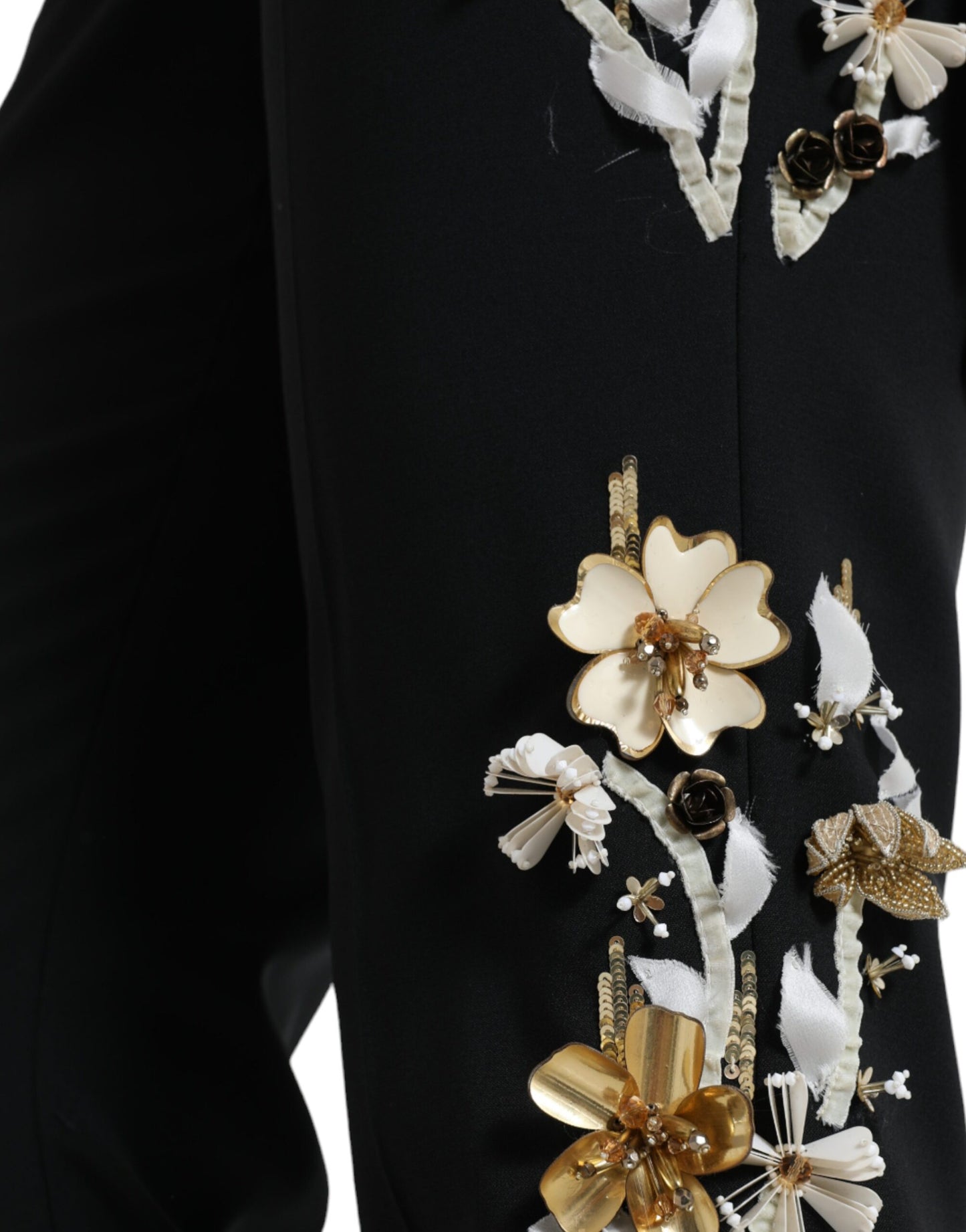 Dolce &amp; Gabbana Black Floral Applique High Waist Tapered Pants