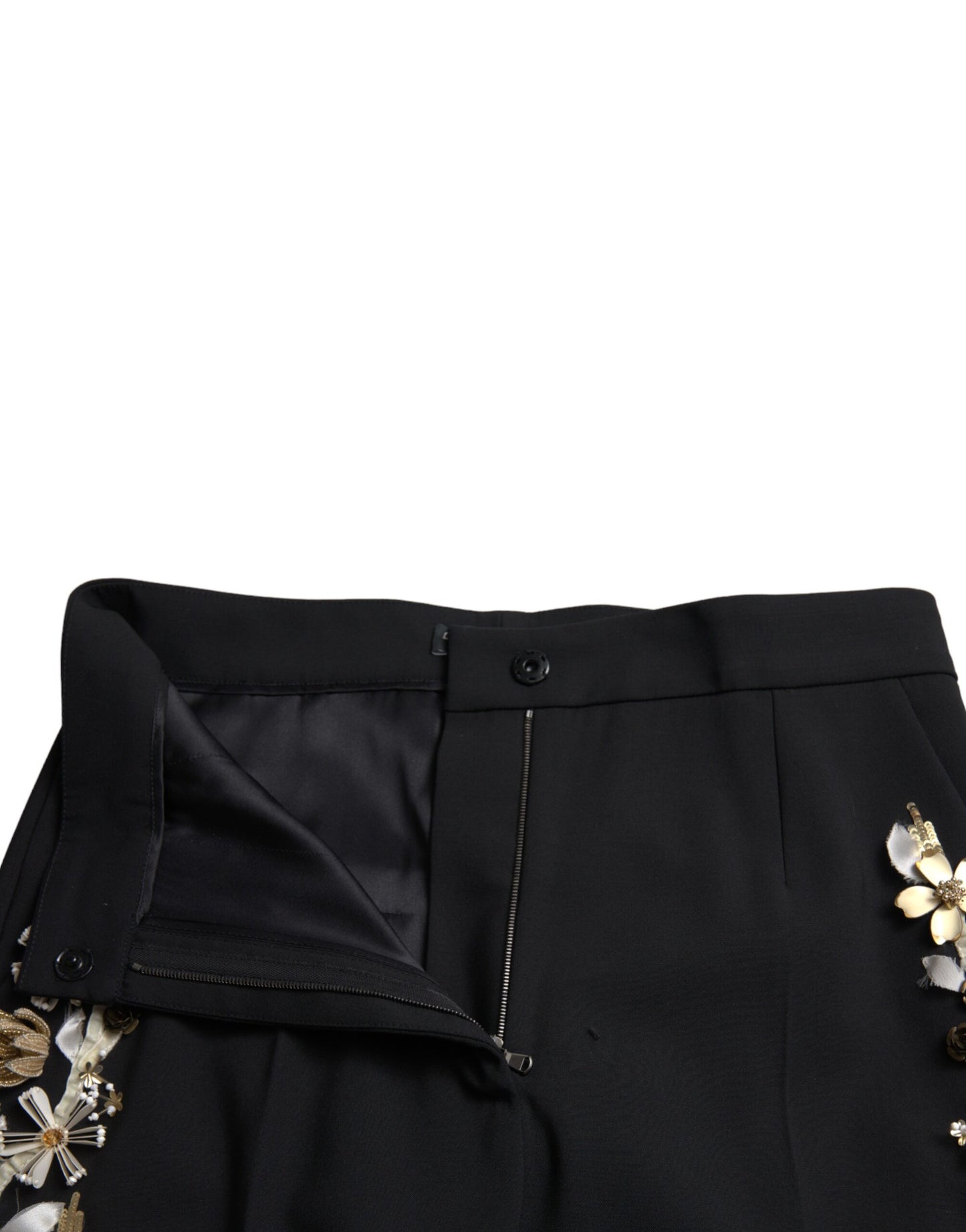 Dolce &amp; Gabbana Black Floral Applique High Waist Tapered Pants