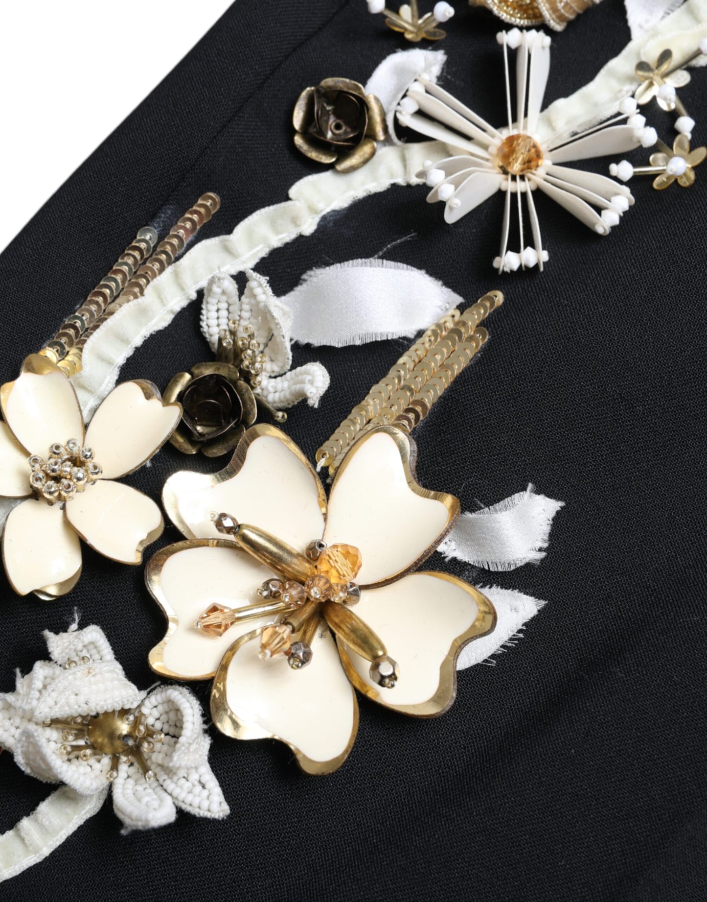 Dolce &amp; Gabbana Black Floral Applique High Waist Tapered Pants