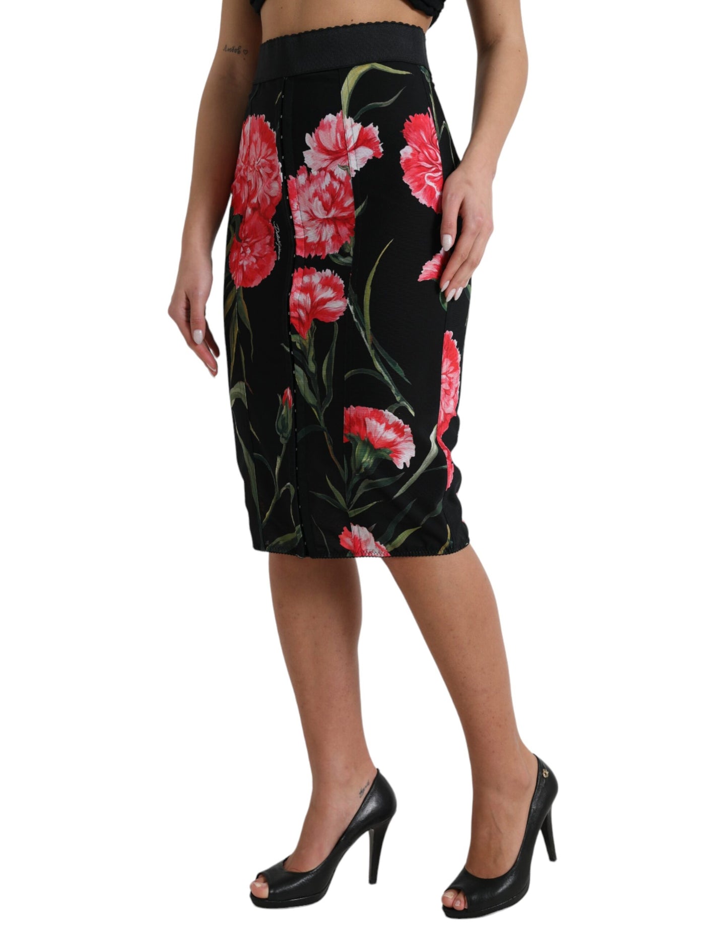 Dolce &amp; Gabbana – Knielanger Bleistiftrock im schwarzen Nelken-Look