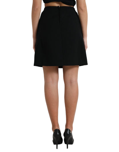 Dolce &amp; Gabbana – Schwarzer Aline-Minirock aus Wolle mit hoher Taille und Knöpfen