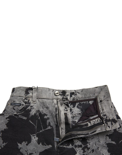 Dolce &amp; Gabbana – Schwarz-grauer Denim-Minirock mit hoher Taille aus Spitze