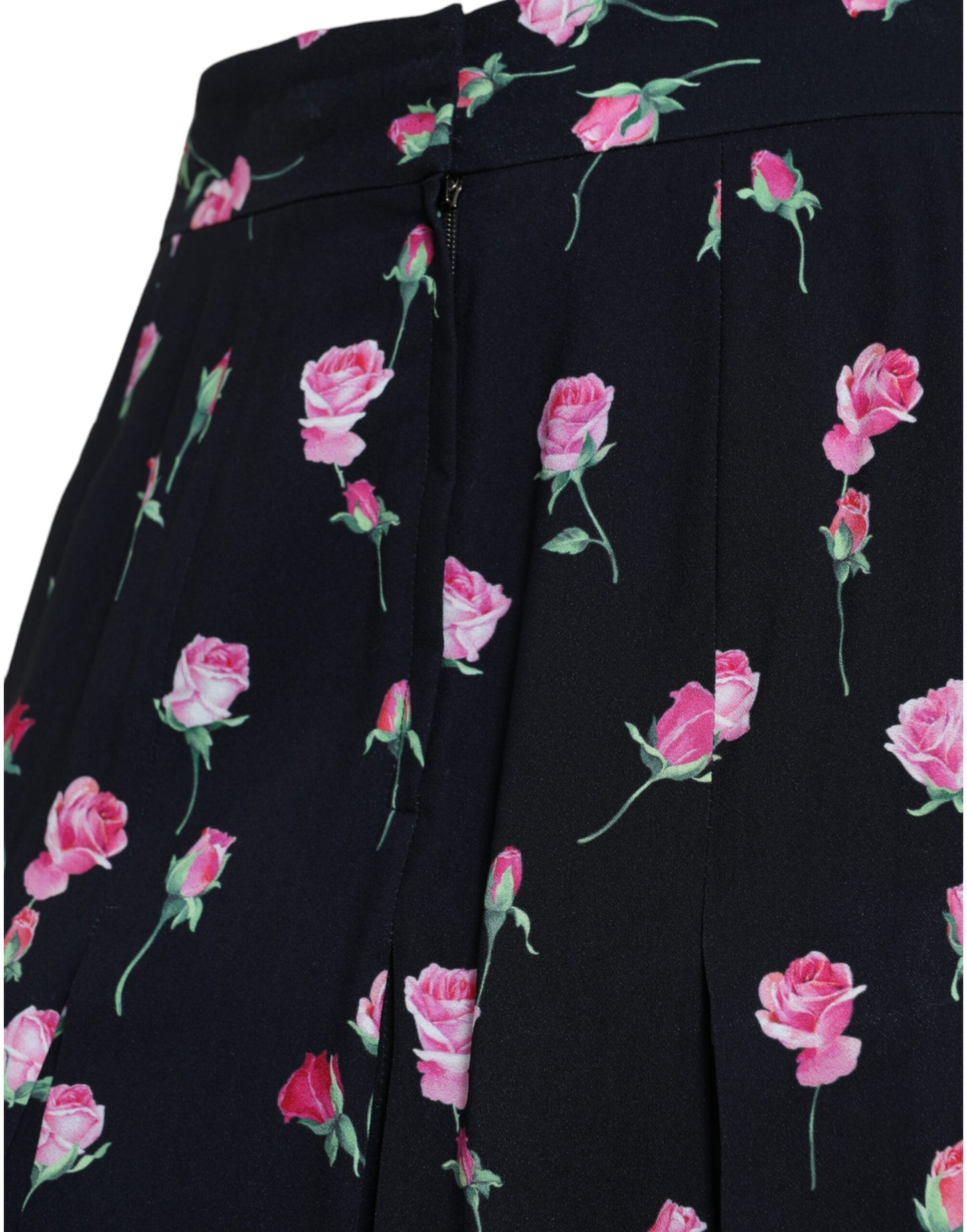 Dolce &amp; Gabbana – Knielanger A-Linien-Rock mit hoher Taille und schwarzer Rose