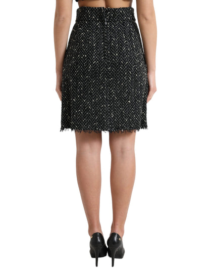 Dolce &amp; Gabbana – Schwarzer Minirock aus Wollstrick-Tweed mit hoher Taille