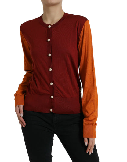 Dolce &amp; Gabbana Mehrfarbiger Cardigan Color Block Seidenpullover mit Rundhalsausschnitt