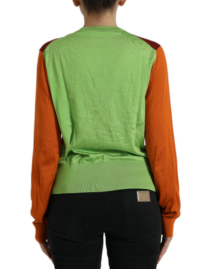 Dolce &amp; Gabbana Mehrfarbiger Cardigan Color Block Seidenpullover mit Rundhalsausschnitt