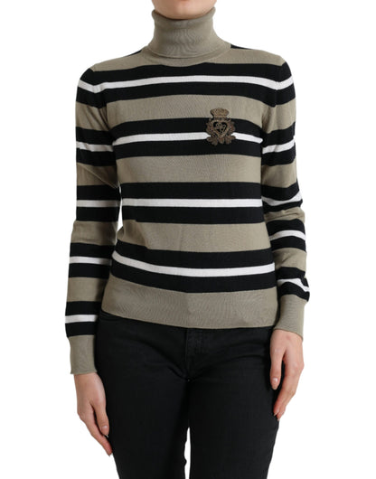 Dolce &amp; Gabbana – Rollkragenpullover mit mehrfarbigen Streifen und Logo