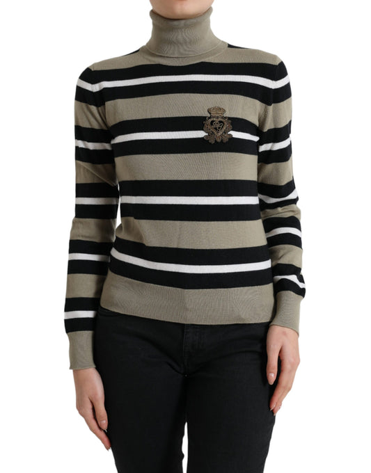 Dolce &amp; Gabbana – Rollkragenpullover mit mehrfarbigen Streifen und Logo