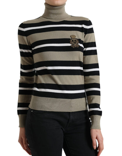 Dolce &amp; Gabbana – Rollkragenpullover mit mehrfarbigen Streifen und Logo