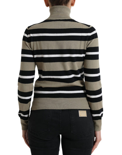 Dolce &amp; Gabbana – Rollkragenpullover mit mehrfarbigen Streifen und Logo