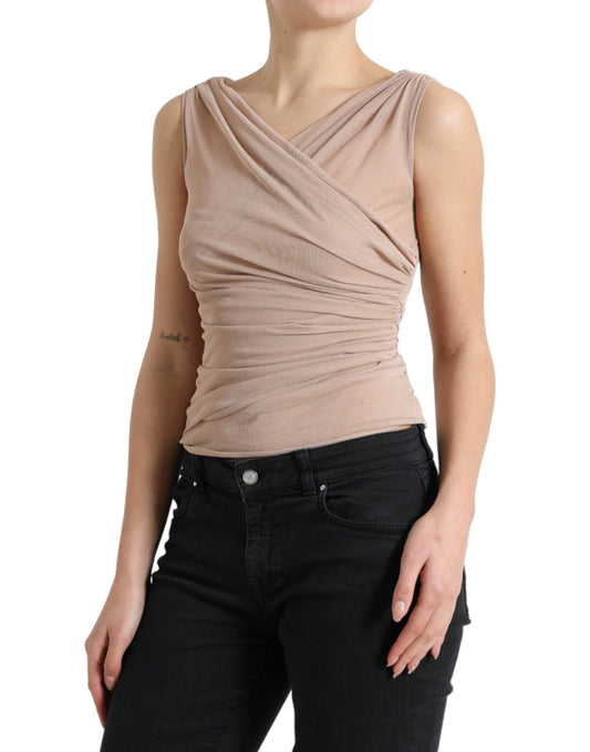 Dolce &amp; Gabbana Beige Viscose V-neck Sleeveless Tank Top